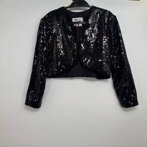 Vintage Tadashi Sequins Jacket Blazer Women's Size Large Black Made in USA